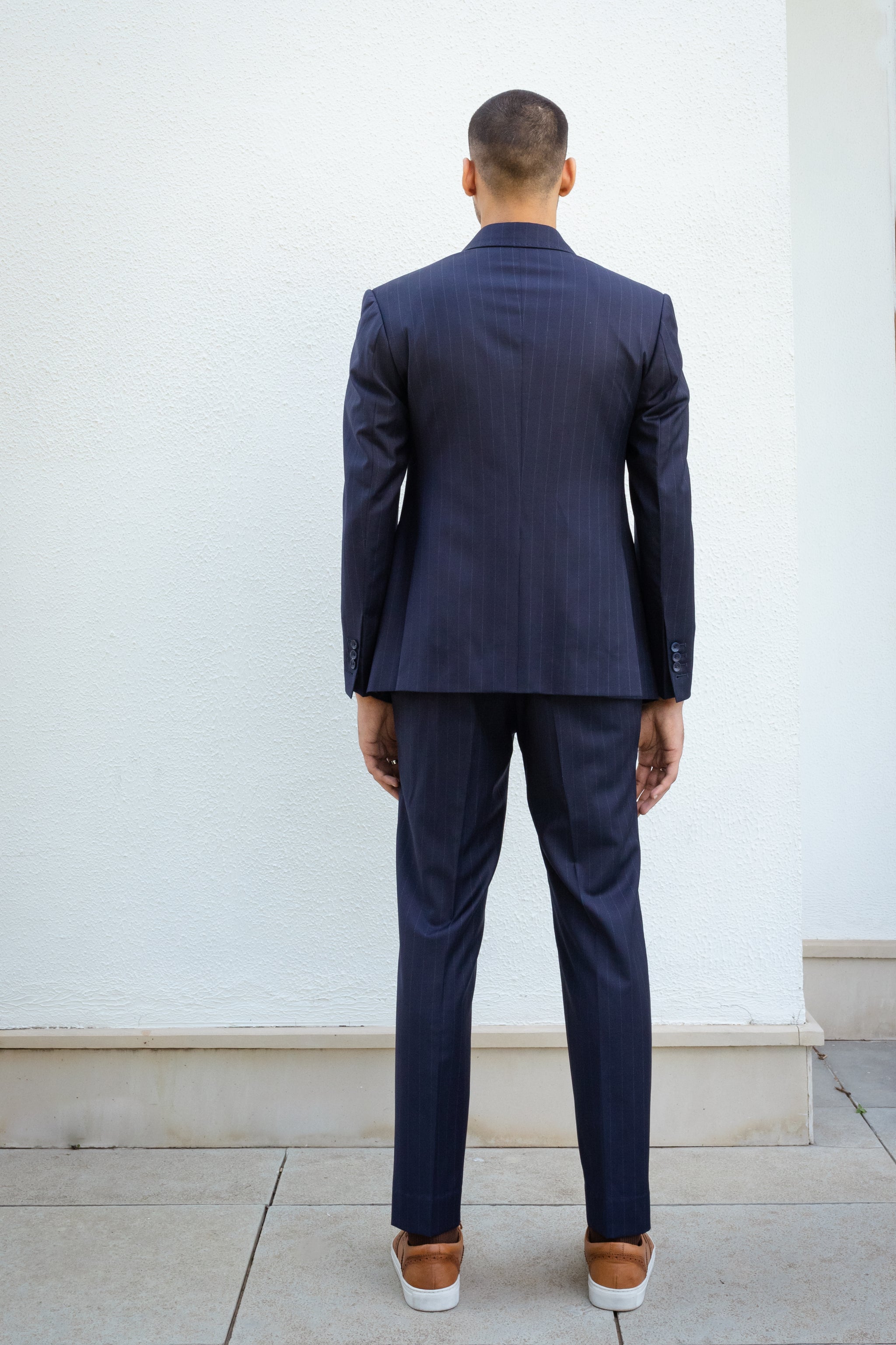 Navy Pinstripe Three Piece Suit | Formal Menswear Classy Style | Giorgenti  New York | Blue suit outfit, Blue suit men, Shiny navy blue suit